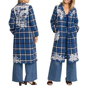 JOHNNY WAS Workshop Alicent Duster Coat Plaid Long Jacket